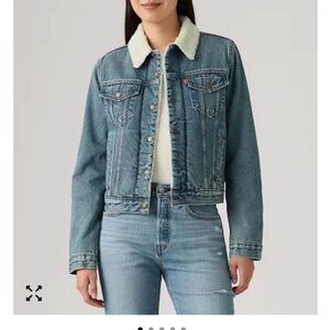 Levi’s Sherpa Denim Jacket XS Blue Trucker Jacket Faux Shearling Lined